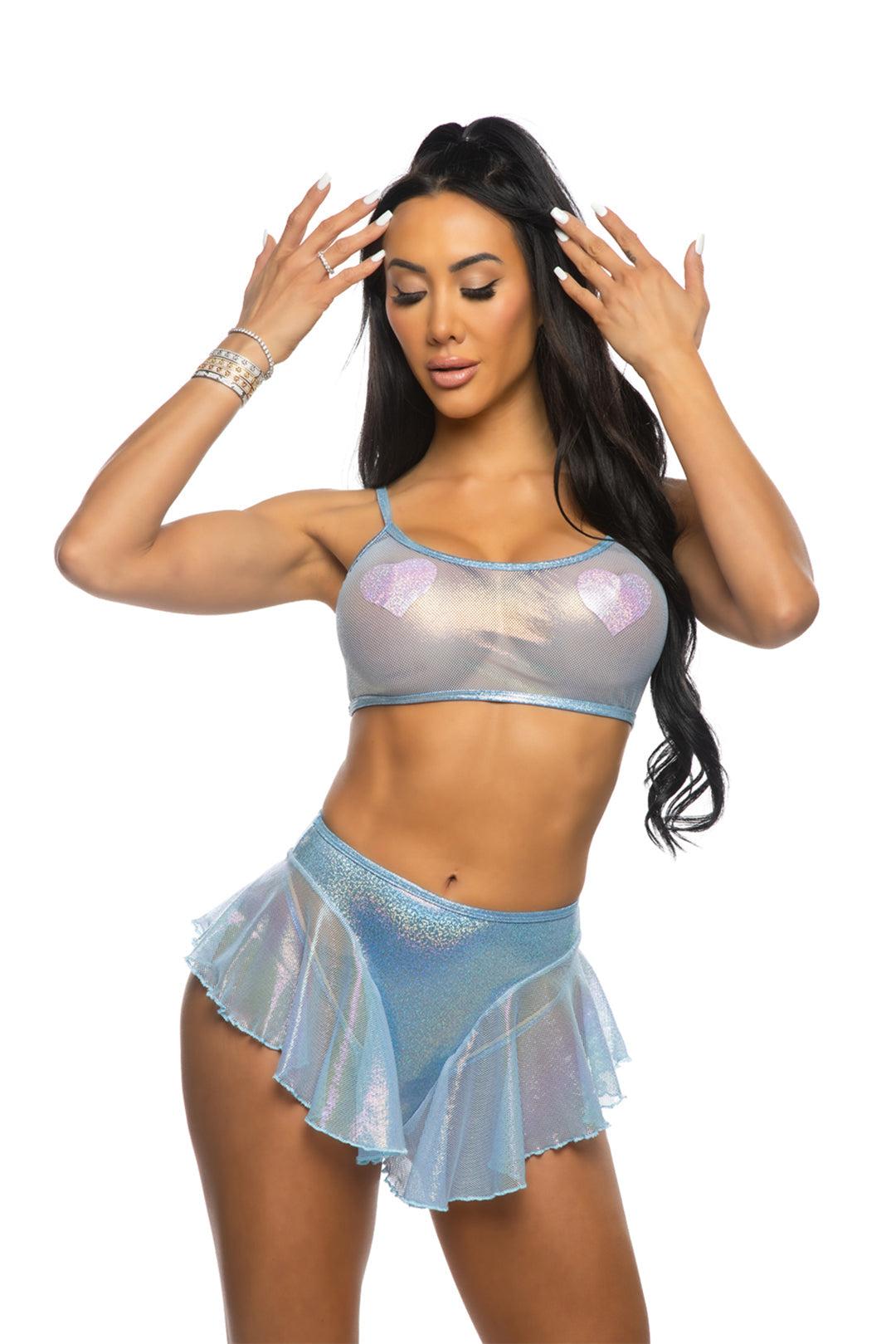 Mesh fishnet flutter shorts rave outfit, view 5